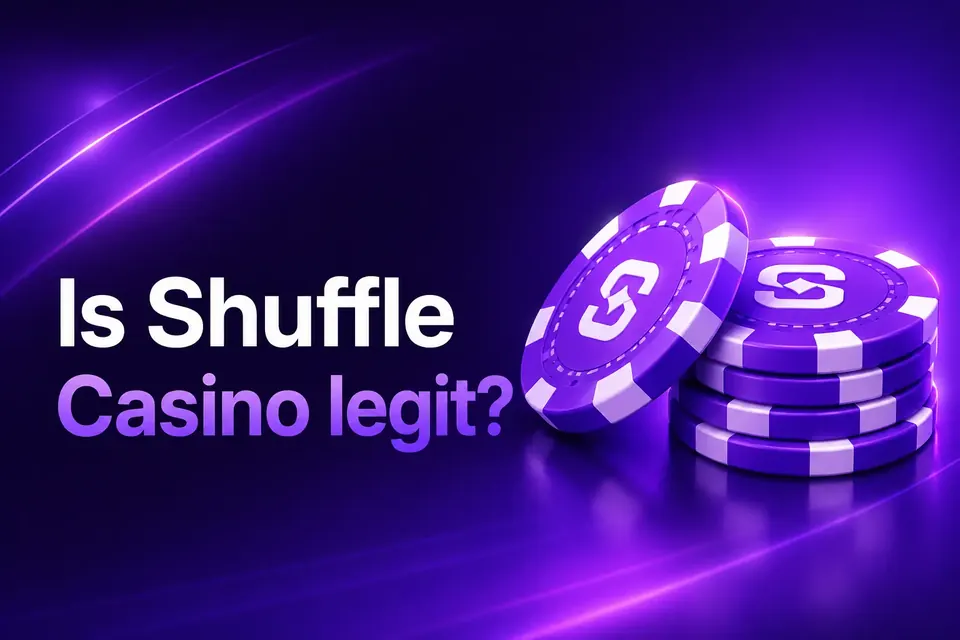Illustration of Shuffle branded casino chips accompanying the question is Shuffle Casino legit