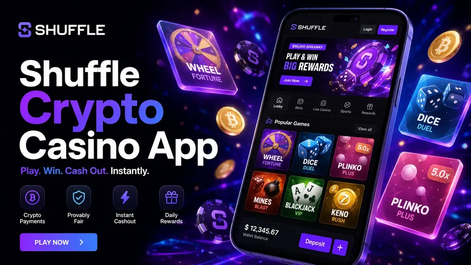 Shuffle crypto casino shown running on a mobile phone screen